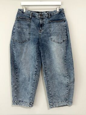 RUTI Acid Wash Wide Barrel Capri Denim Stretchy Jeans Pants